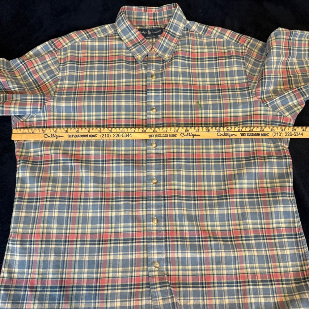 Ralph Lauren Classic Fit Mens XL Plaid Button Down Shirt Blue Red Yellow Cotton - Picture 9 of 11